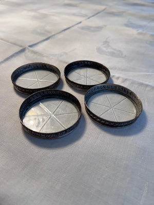 4 Cut Crystal and Sterling Silver Rim Coasters