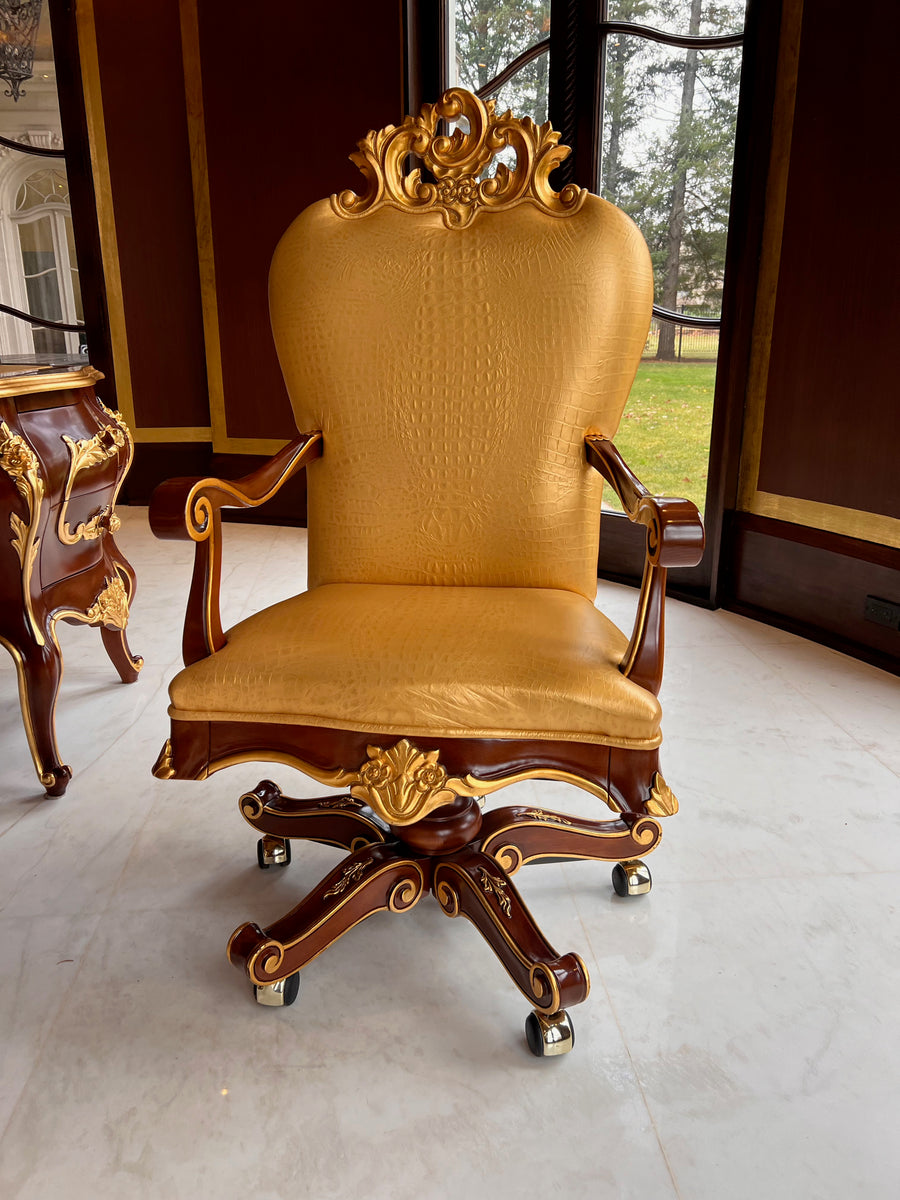 'Modenese Gastone Luxury Interiors' Baroque Leather Office Chair, Waln ...