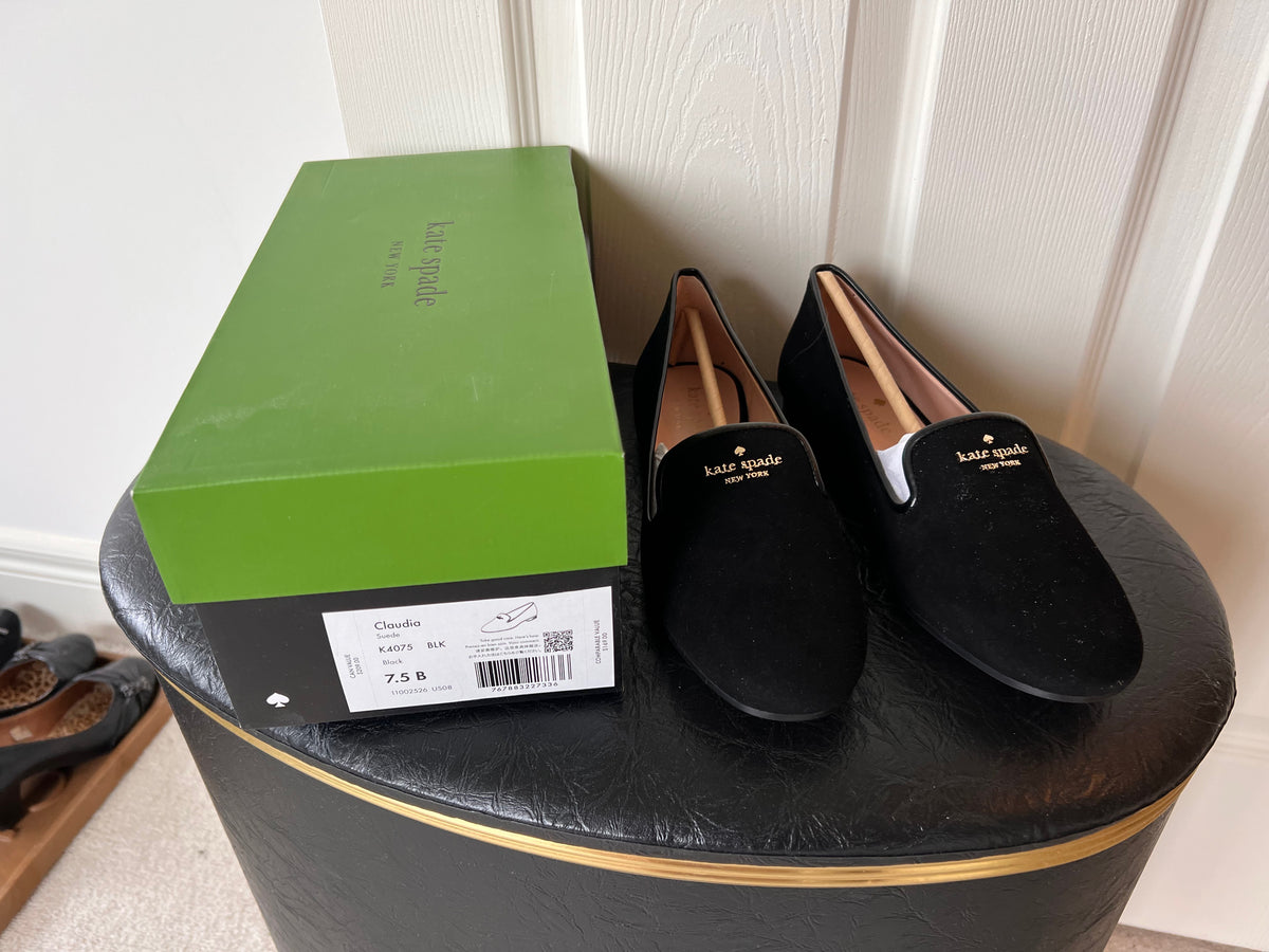 Kate Spade New York Claudia Suede Black Flats, Size 7.5 (*BRAND