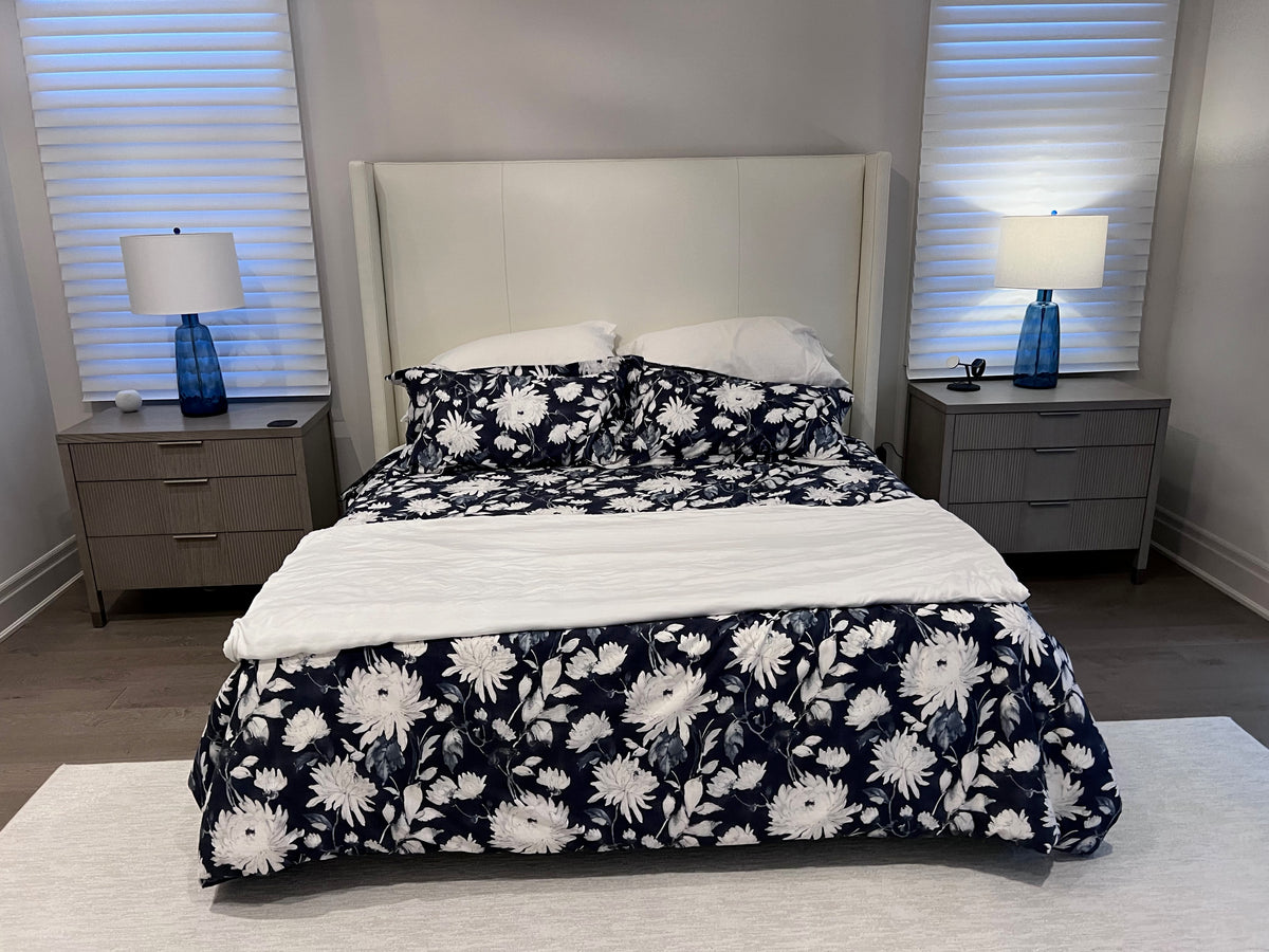 Ethan Allen King Colton Leather Headboard + Storage Bed in Odessa Whit ...