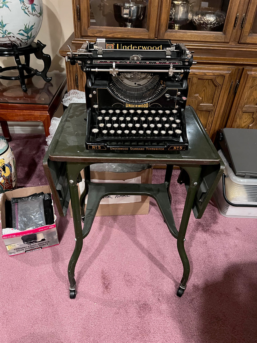 Underwood Model 5 Standard Typewriter with Table on Wheels