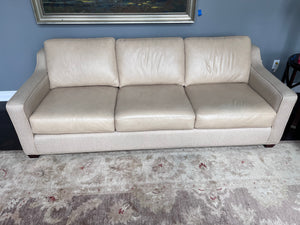 3-Seater Cream Leather and Fabric Sofa