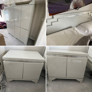 4 Piece Grey Lacquer King Bed Set