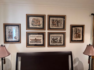 6 Egyptian Framed Art on Papyrus Paper Lot