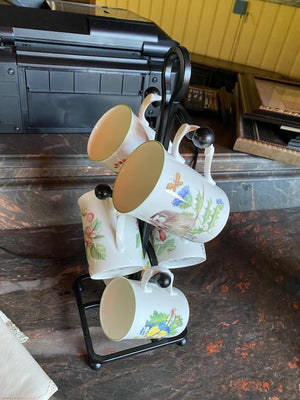 6 Rose of England Bone China Mugs, on Stand