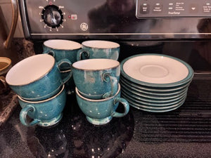8 Denby Blue Cups & Saucers
