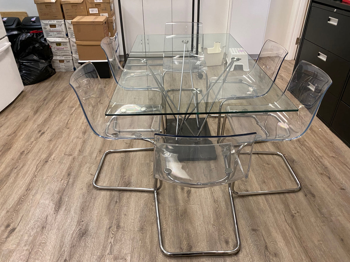 Modern Glass Dining Table + 6 "Tobias" IKEA Chairs – Sell My Stuff ...