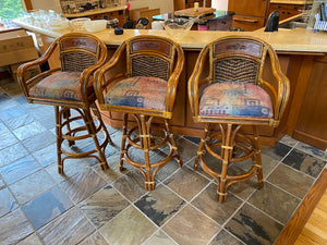 3 Vintage Bamboo Style Rattan Bar Stools