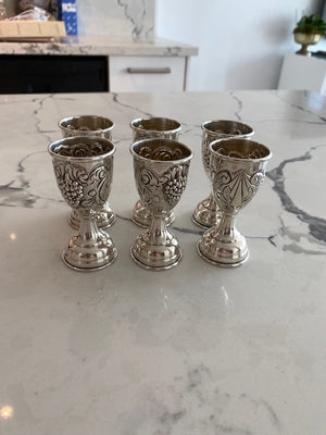 6 Sterling Silver Mini Kiddush Cups