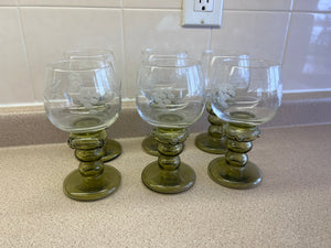 6 Vintage Beautiful Etched Wine Glasses