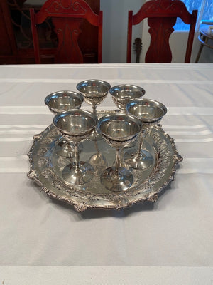 6 Silver Plated Wine Goblets + Platter