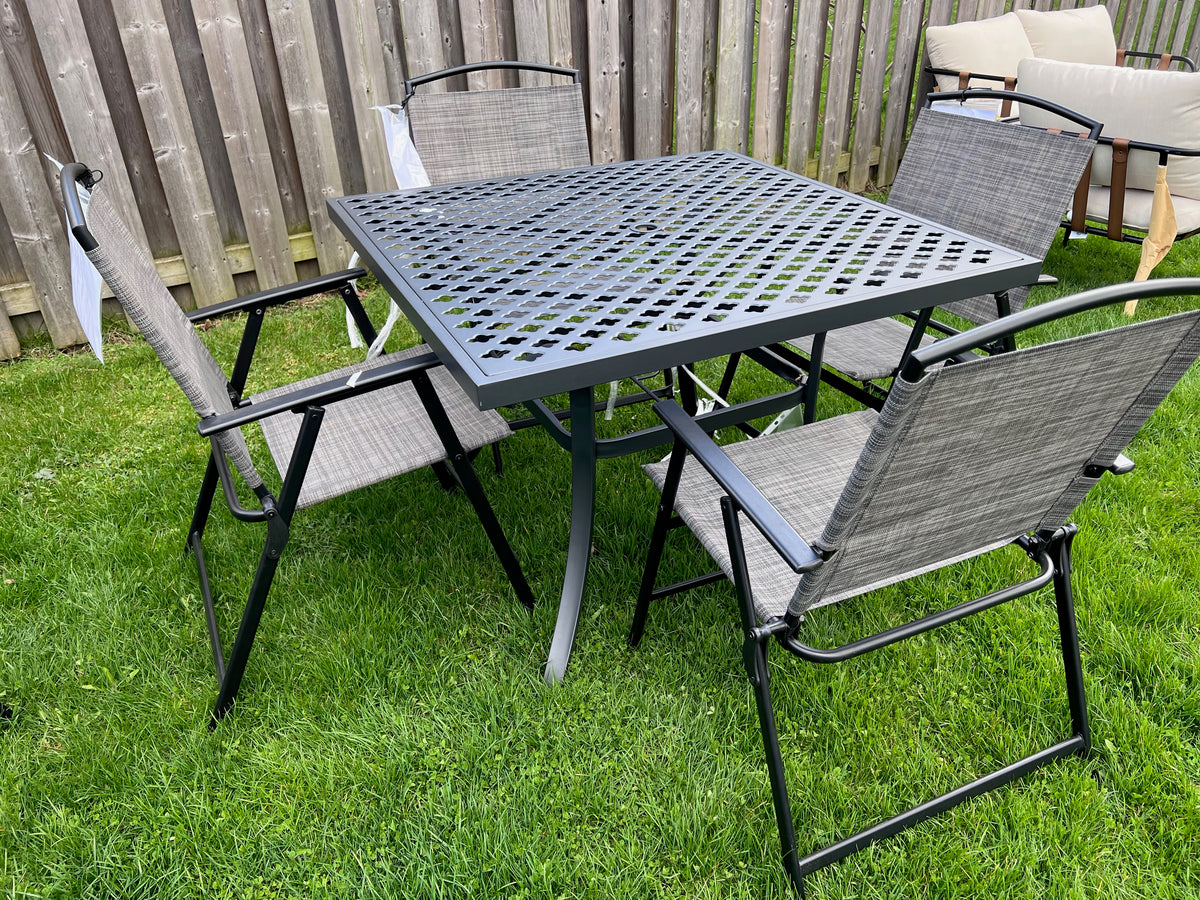 Square Steel Patio Table + 4 Sling Chairs Sell My Stuff Canada