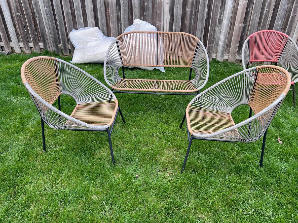 StyleWell Mix and Match Wicker Egg Patio Love Seat + 2 Chairs Wheat