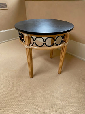 "McGuire" Bamboo Rattan Style Marble Top Side Table
