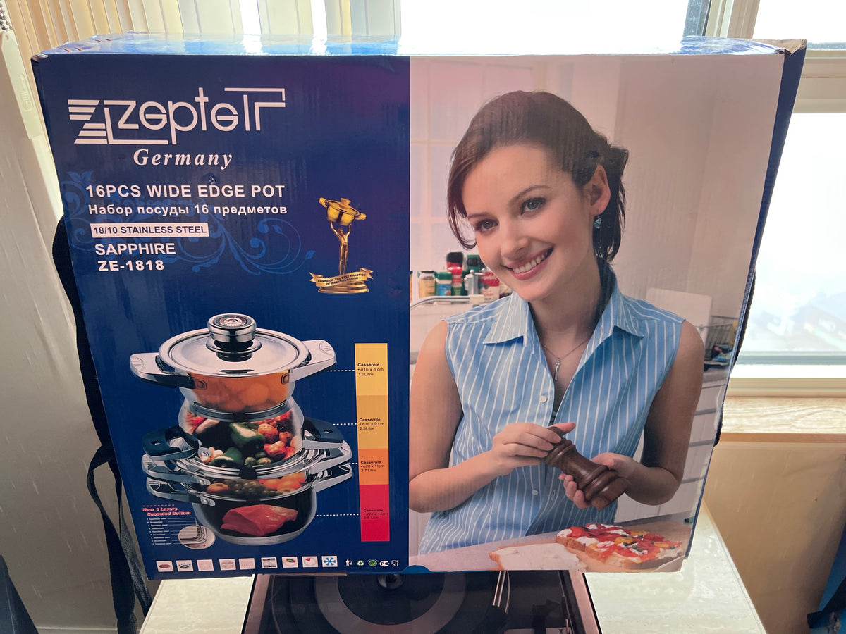 ZEPTER 16 PIECES WIDE EDGE POT, SAPPHIRE ZE-1818, STAINLESS STEEL