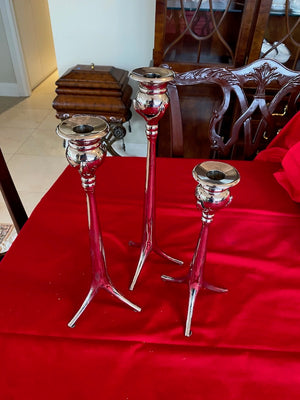 3 Silver Plate Tripod Candle Holders