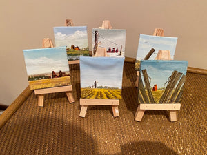 6 Miniature Paintings on Easels by Audrey Euteneier