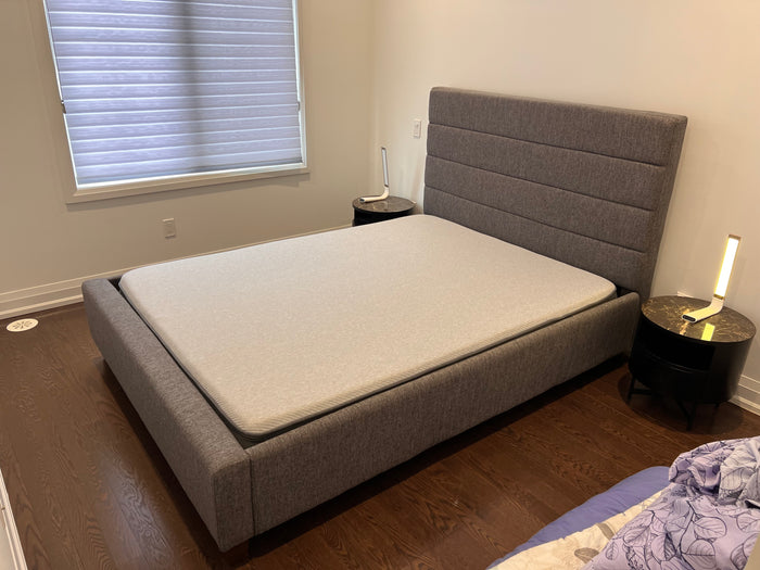 Grey Upholstered Double Bed Frame with Casper Mattress