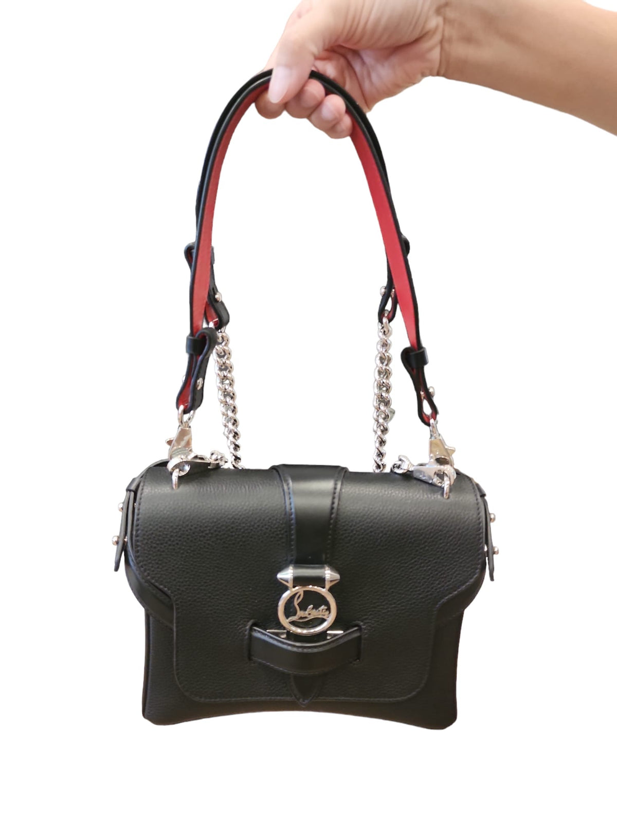 Christian Louboutin Pebbled Calfskin Small Rubylou Shoulder Bag in Black Leather