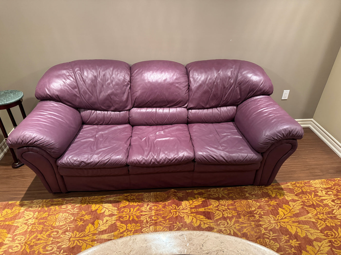 Purple Brown Faux Leather 3 Seat Sofa Sell My Stuff Canada Canada s Content and Estate Sale Specialists