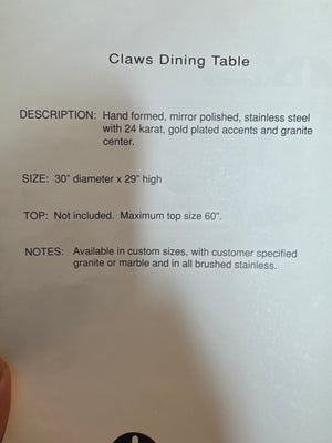 Michael O Custom 'Claws Dining Table', Hand Formed Stainless Steel + Custom Glass Top (*paid $5,950 + $3,000 for glass)