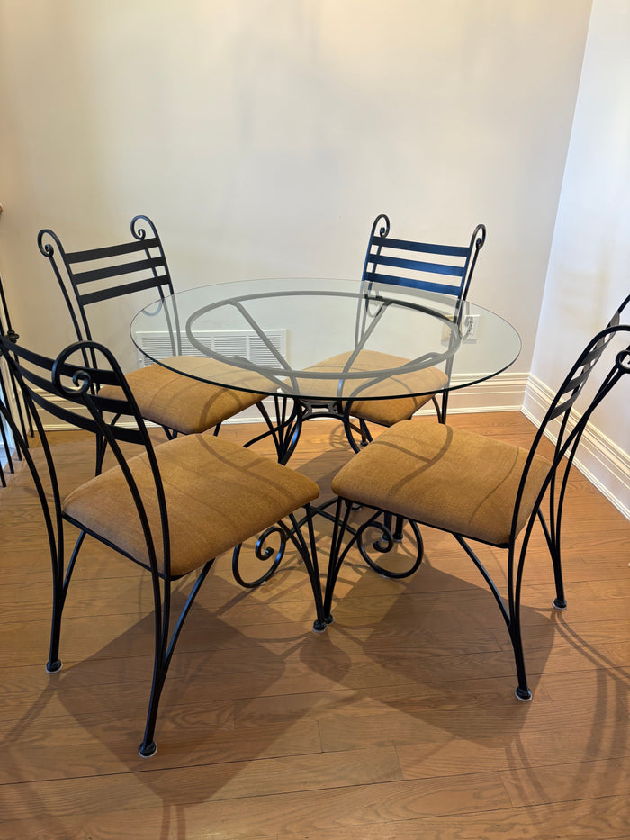 Round Glass Kitchen Table with 4 Chairs- 42” dia