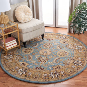 Safavieh Heritage Blue/Gold 100% Wool Pile Round Rug- 6ft