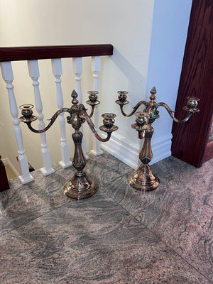 Pair of Impressive LARGE Silver Plate Candle Holders