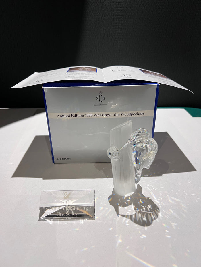 Swarovski Crystal SCS Annual Edition 1988 "Sharing" The Woodpeckers + Plaque