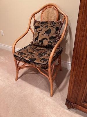 Bamboo Style Chair, Black & Gold Cushions