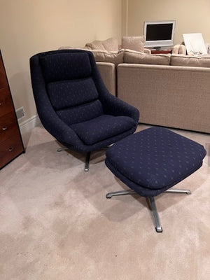 Mid-Century Modern Overman AB Swedish Chrome Swivel Lounge Chair & Ottoman