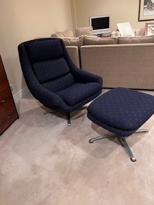 Mid-Century Modern Overman AB Swedish Chrome Swivel Lounge Chair & Ottoman