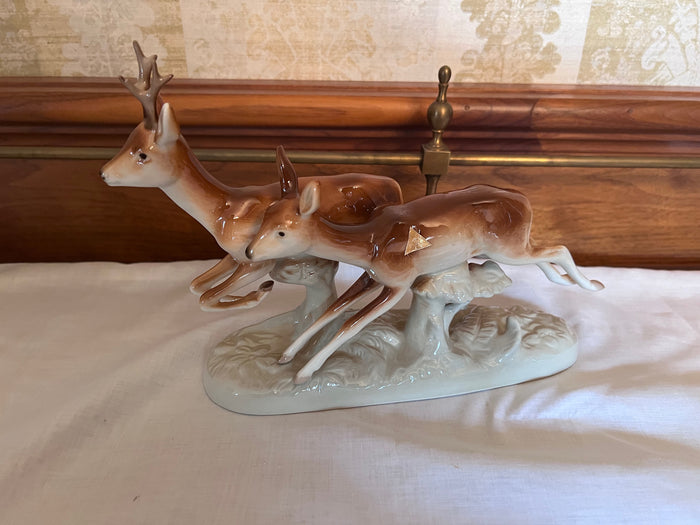 Royal Dux Figurine, Running Deer and Foe