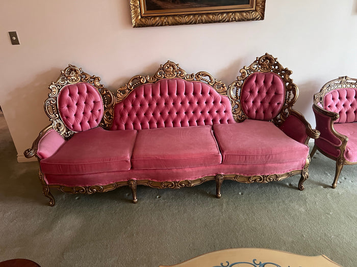 Vintage Victorian Pink & Gold Sofa