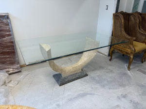 Art Deco Maitland Smith Tessellated Stone Glass Top Dining Table
