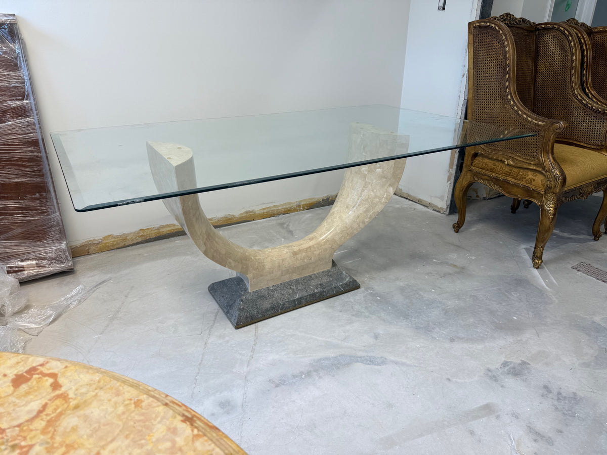 Art Deco Maitland Smith Tessellated Stone Glass Top Dining Table