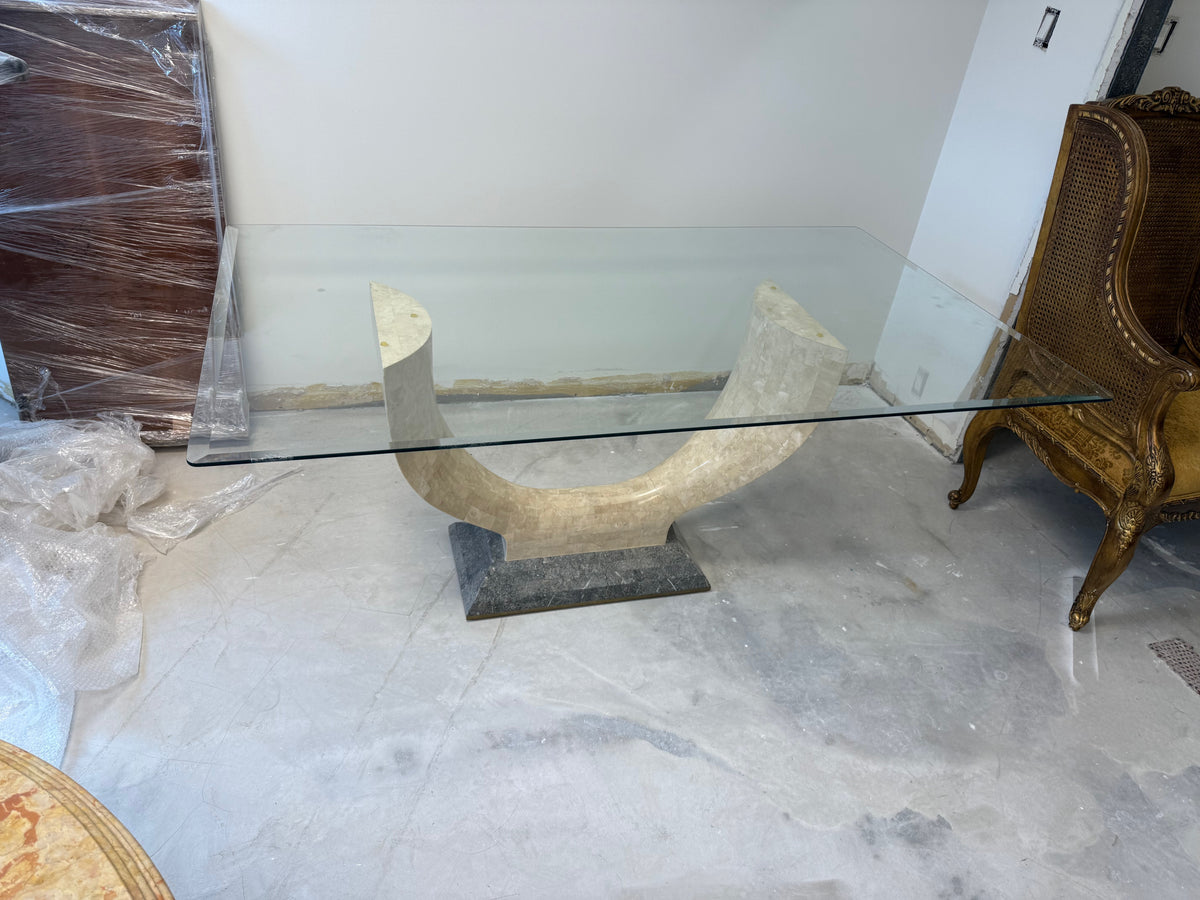 Art Deco Maitland Smith Tessellated Stone Glass Top Dining Table