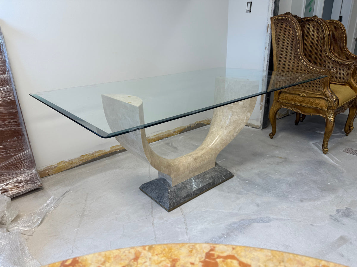 Art Deco Maitland Smith Tessellated Stone Glass Top Dining Table