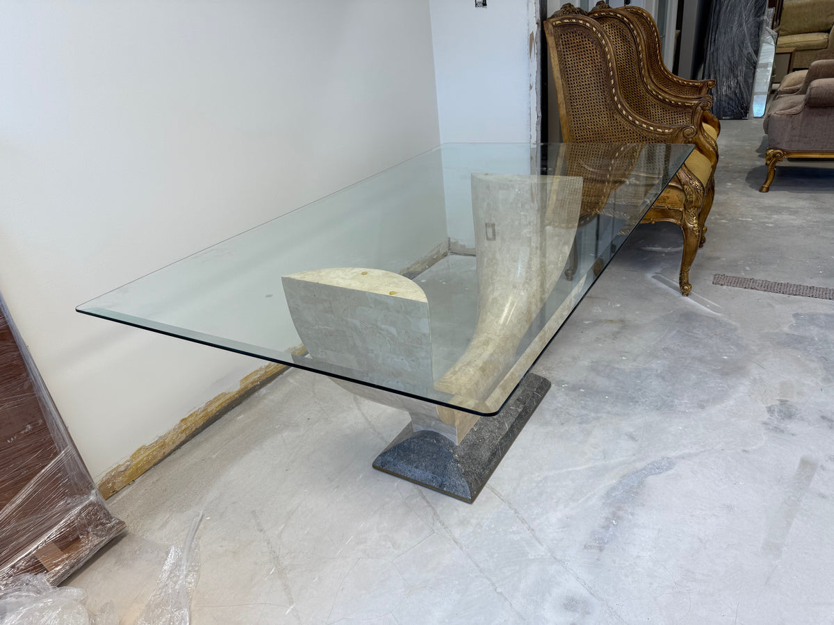 Art Deco Maitland Smith Tessellated Stone Glass Top Dining Table