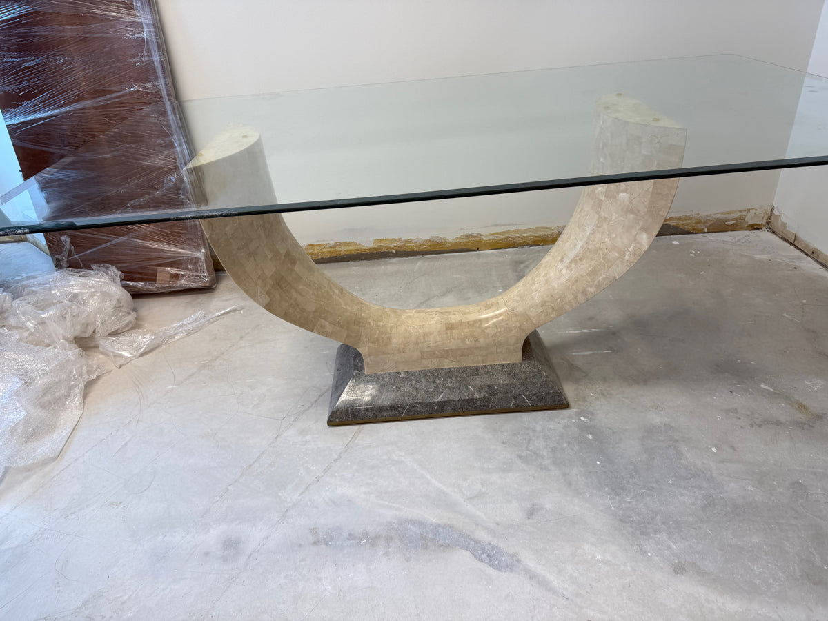 Art Deco Maitland Smith Tessellated Stone Glass Top Dining Table