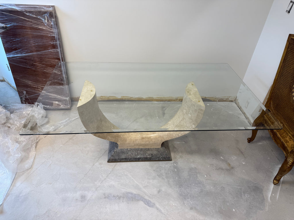 Art Deco Maitland Smith Tessellated Stone Glass Top Dining Table
