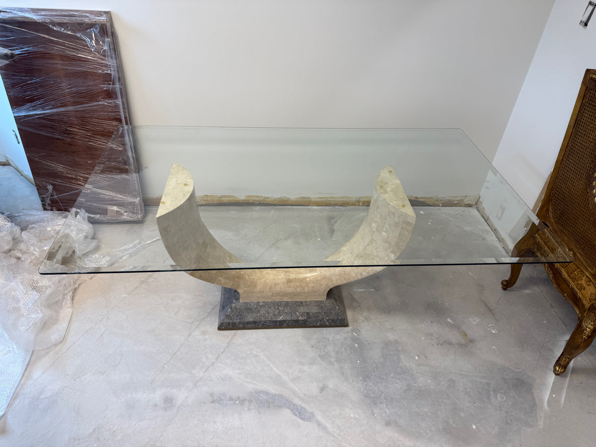 Art Deco Maitland Smith Tessellated Stone Glass Top Dining Table