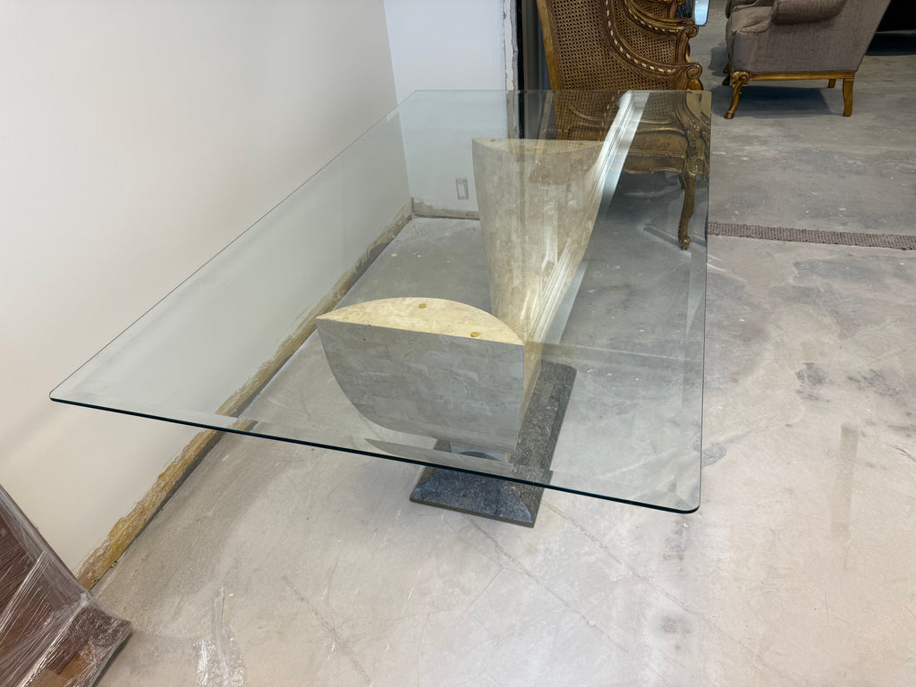 Art Deco Maitland Smith Tessellated Stone Glass Top Dining Table