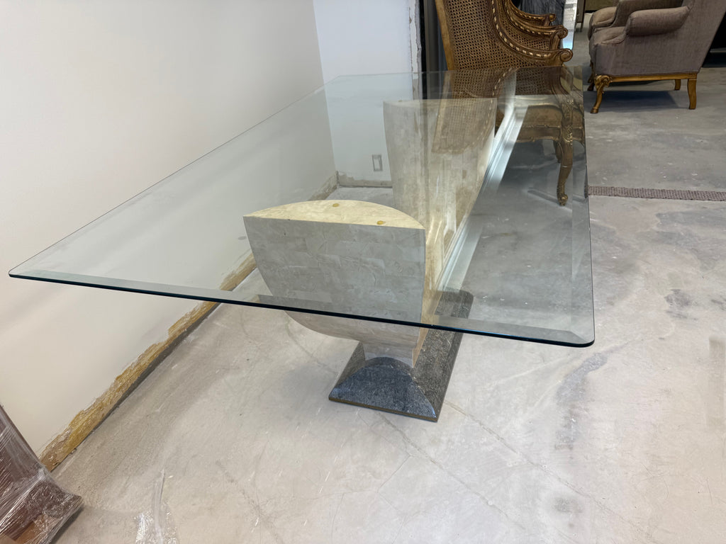 Art Deco Maitland Smith Tessellated Stone Glass Top Dining Table