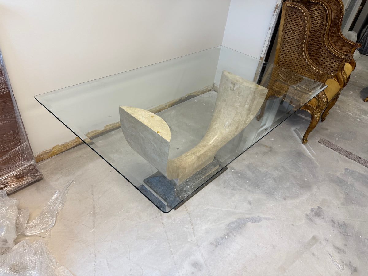 Art Deco Maitland Smith Tessellated Stone Glass Top Dining Table