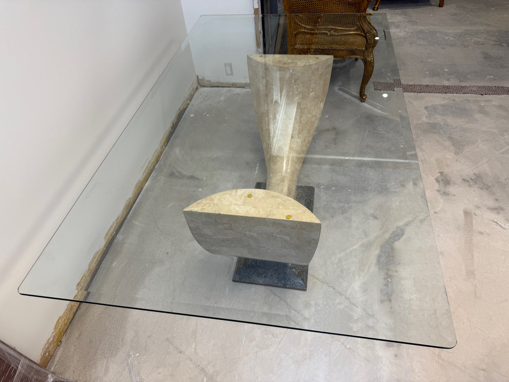 Art Deco Maitland Smith Tessellated Stone Glass Top Dining Table