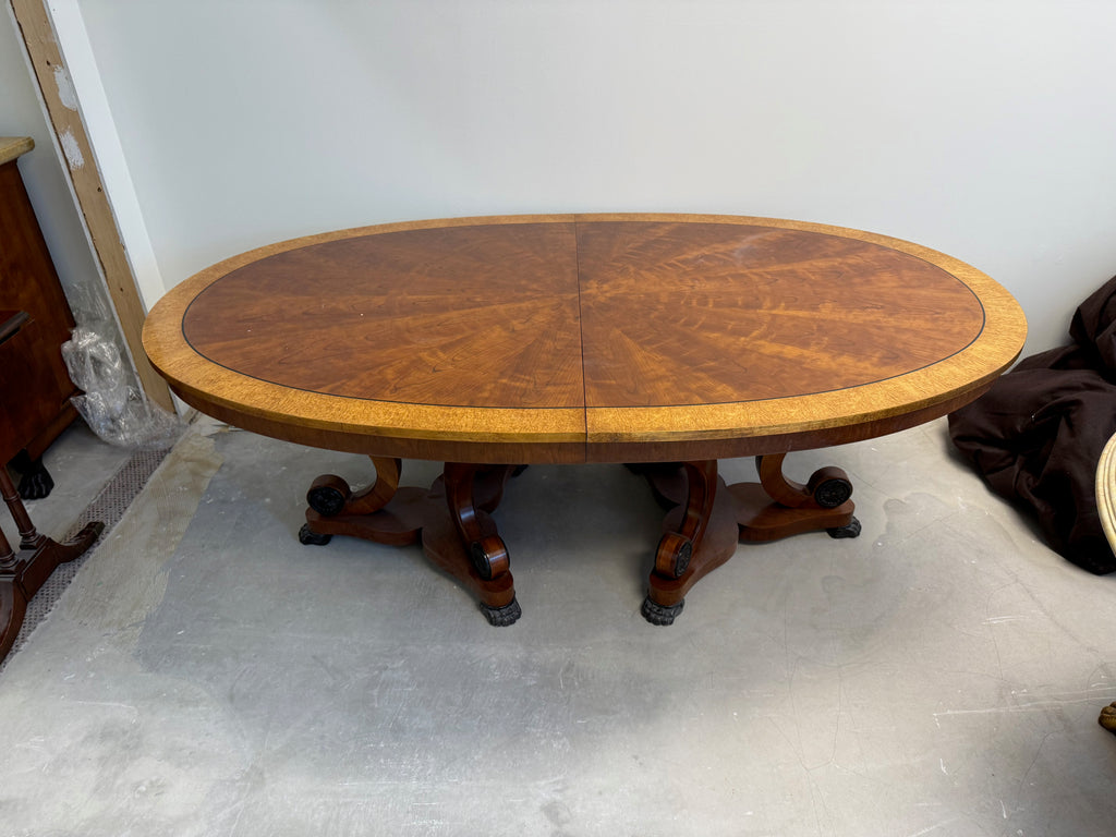 Henredon Regency Burl Wood Double Pedestal Extendable Dining Table