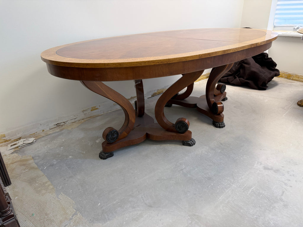 Henredon Regency Burl Wood Double Pedestal Extendable Dining Table