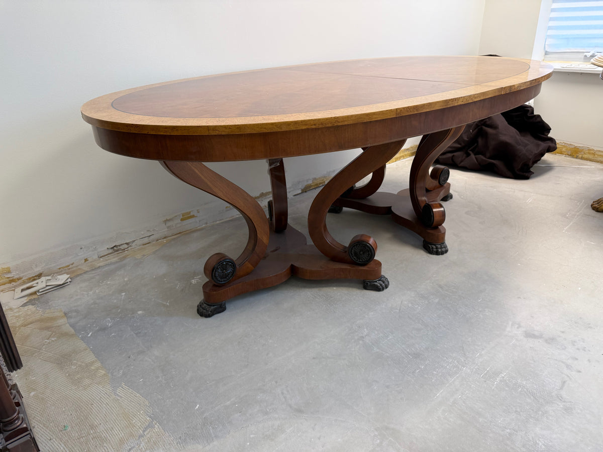 Henredon Regency Burl Wood Double Pedestal Extendable Dining Table