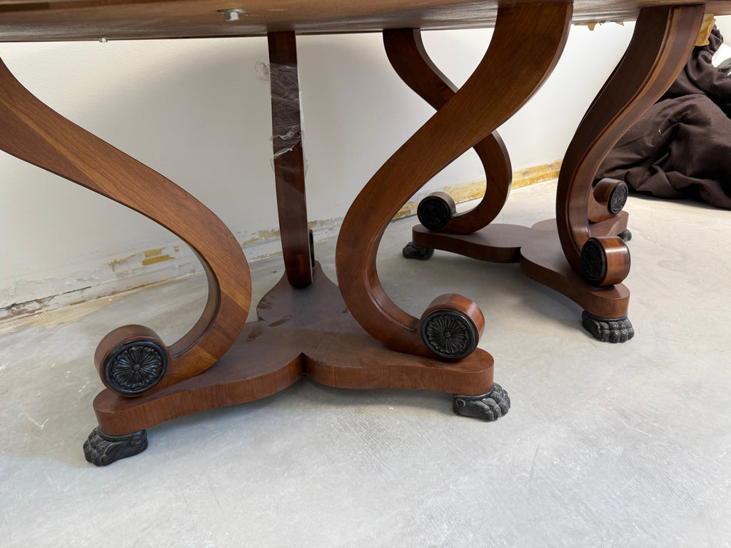 Henredon Regency Burl Wood Double Pedestal Extendable Dining Table